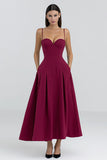 Burgundy A Line Spaghetti Straps Formal Dress