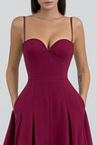 Burgundy A Line Spaghetti Straps Formal Dress