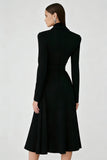 Long Sleeve Black V Neck High Low Formal Dress