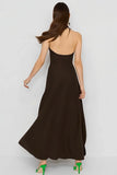 Coffee Halter A Line Long Wedding Guest Dress