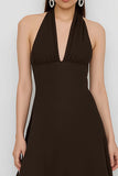 Coffee Halter A Line Long Wedding Guest Dress
