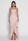 Strapless Pink Ruffled Mermaid Wedding Guest Dress