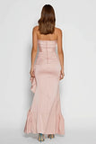 Strapless Pink Ruffled Mermaid Wedding Guest Dress