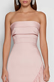 Strapless Pink Ruffled Mermaid Wedding Guest Dress