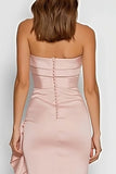 Strapless Pink Ruffled Mermaid Wedding Guest Dress