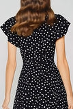 Black White Dots Cut Out A Line Wedding Guest Dress