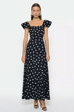 Black White Dots A Line Square Neck Wedding Guest Dress