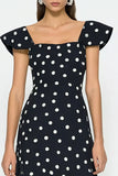 Black White Dots A Line Square Neck Wedding Guest Dress