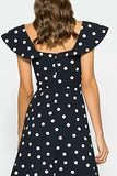 Black White Dots A Line Square Neck Wedding Guest Dress
