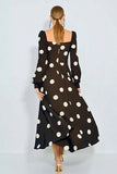 Long Sleeve Brown White Dots A Line Wedding Guest Dress