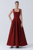 Burgundy Spaghetti Straps A Line Wedding Guest Dress