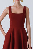 Burgundy Spaghetti Straps A Line Wedding Guest Dress