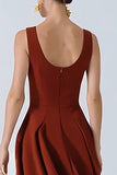 Burgundy Spaghetti Straps A Line Wedding Guest Dress