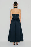 Navy Halter A Line Long Wedding Guest Dress
