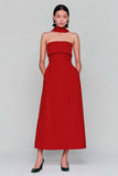 Red A Line Strapless Wedding Guest Dress