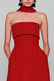 Red A Line Strapless Wedding Guest Dress