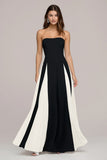 Strapless Black and White A Line Wedding Guest Dress