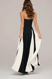 Strapless Black and White A Line Wedding Guest Dress