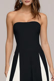 Strapless Black and White A Line Wedding Guest Dress
