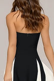 Strapless Black and White A Line Wedding Guest Dress