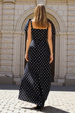 Spaghetti Straps Black White Dots Long Wedding Guest Dress