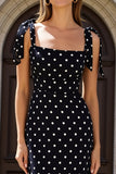 Spaghetti Straps Black White Dots Long Wedding Guest Dress
