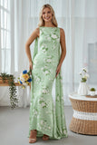 Sage Floral Bateau Neck Wedding Guest Dress