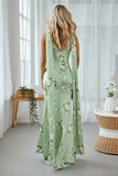 Sage Floral Bateau Neck Wedding Guest Dress