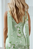 Sage Floral Bateau Neck Wedding Guest Dress