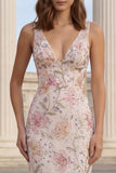 Pink Floral V Neck Tiered Wedding Guest Dress