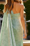 One Shoulder Sage Floral Long Wedding Guest Dress