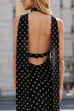 Simple Black White Dots Spaghetti Straps Wedding Guest Dress
