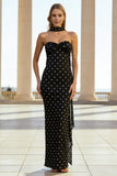 Strapless Long Black White Dots Wedding Guest Dress