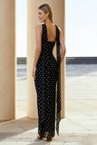 Strapless Long Black White Dots Wedding Guest Dress