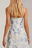 Dusty Blue Floral Embroidered A Line Wedding Guest Dress