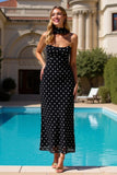 Simple Black White Dots Strapless Wedding Guest Dress