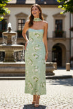 Sage Floral Strapless Simple Wedding Guest Dress