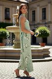 Sage Floral Strapless Simple Wedding Guest Dress