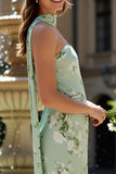 Sage Floral Strapless Simple Wedding Guest Dress