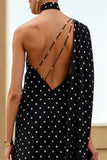 One Shoulder Black White Dots Long Wedding Guest Dress