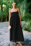 Black White Dots Spaghetti Straps A Line Wedding Guest Dress