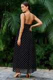 Black White Dots Spaghetti Straps A Line Wedding Guest Dress