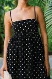 Black White Dots Spaghetti Straps A Line Wedding Guest Dress