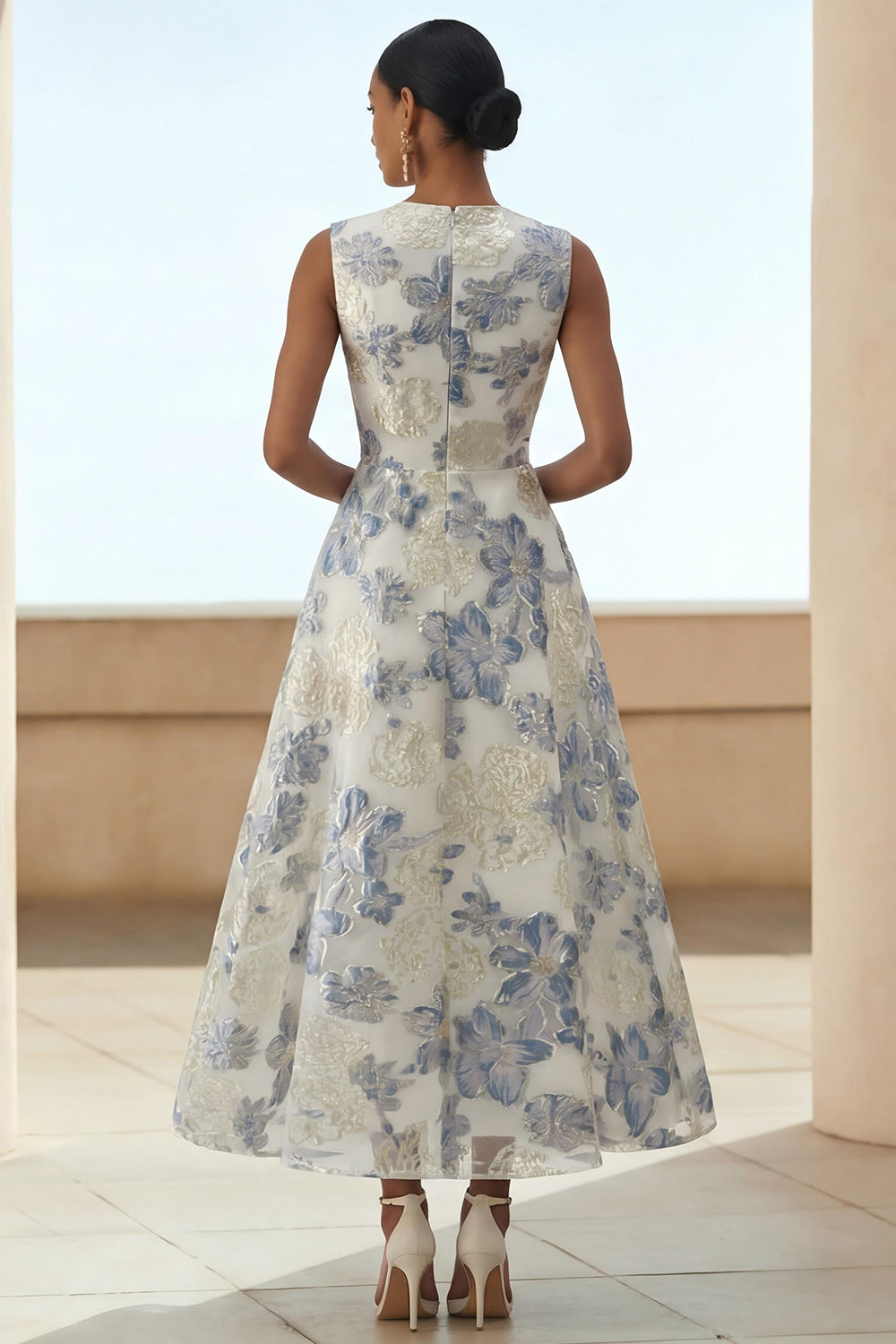 WEDTREND Women Dusty Blue Floral Wedding Guest Dress Round Neck A Line Long Party Dress Wedtrend UK WEDTREND Women Dusty Blue Floral Wedding Guest Dress Round Neck A Line Long Party Dress Wedtrend UK