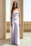 Lilac Floral Ruched Strapless Wedding Guest Dress