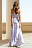 Lilac Floral Ruched Strapless Wedding Guest Dress
