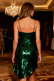 Spaghetti Straps Dark Green Sequin Cocktail Dress
