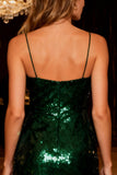 Spaghetti Straps Dark Green Sequin Cocktail Dress