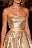 Sparkly Gold Strapless A Line Short Cocktail Dress
