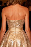 Sparkly Gold Strapless A Line Short Cocktail Dress